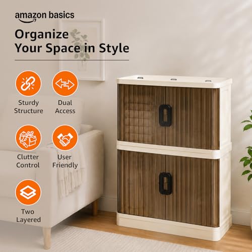 Image of Amazon Basics Plastic Storage Cabinet with Dual Front Doors, Multi-Purpose Organizer for Home, Kitchen & Kids Room, Durable & Lightweight (Medium Size, 2 pic)