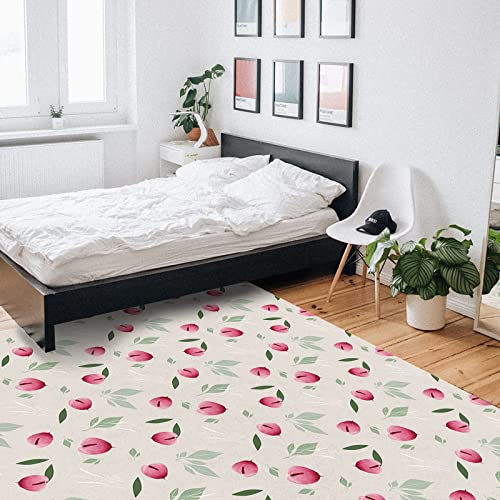 Hand-Painted Area Rug For Bedroom Living Room- Pink Peach With Leaves Contemporary Floor Carpet Comfy Runner Rug Nursery Playmats Home Decor Mat, #TOP5