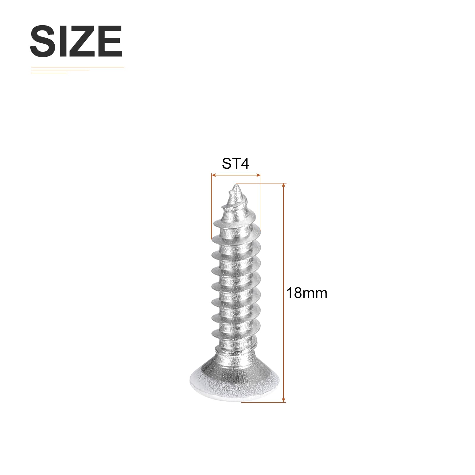 DTGN 100Pcs ST4x18mm Flat Head Wood Screws, 304 Stainless Steel White Phillips Self Tapping Screws - Image 2