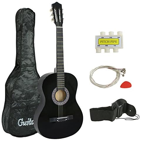 Smartxchoices 38" Acoustic Guitar Bundle Kit for Starter Beginner Music Lovers, 6-String Folk Guitar with Gig Bag, Extra Set Steel Strings, Strap, Pitch Pipe and Pick (Black) Cover