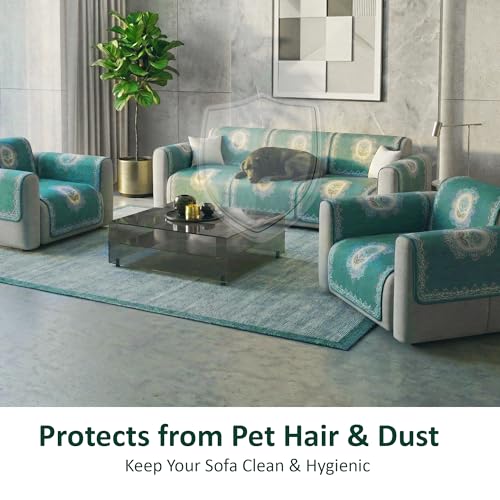 Image of Kuber Industries 5 Seater Sofa with Arm Cover | Slipcover for Living Room | Thick & Cozy | Non-Slip Comfort Sofa Cover Set | Sunflower Print Blaze 1418 - Green
