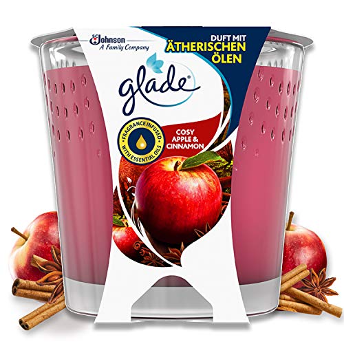 Glade (Brise) Cosy Apple & Cinnamon - Vela aromática de larga duración en vaso de cristal, aroma a...