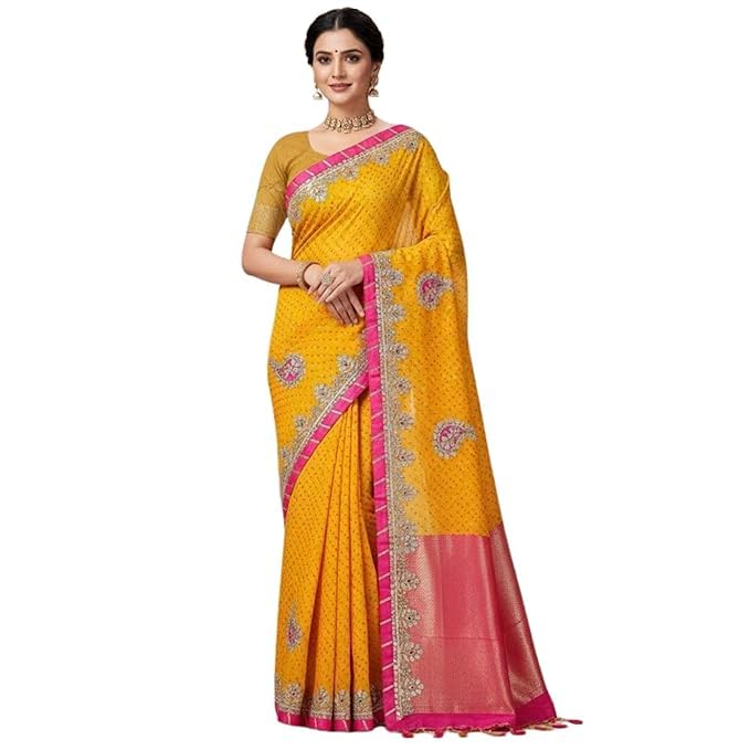 pareek collection Women’s Georgette Lahariya Saree with Gota Patti Work Traditional Rajasthani Saree with Blouse Piece-picture-31