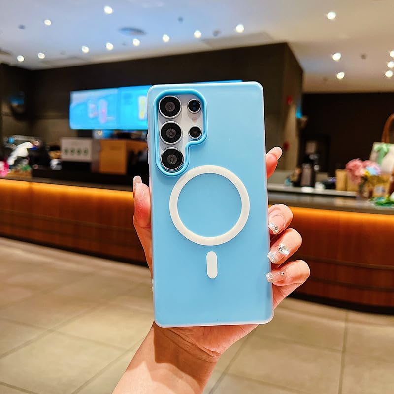 Image of LuxuryKase Magnetic Silicone Candy Case for Samsung Galaxy S24 Ultra | MagSafe Compatible | Slim Protective Case | Lightweight & Flexible | Wireless Charging | Soft Matte Finish - Blue