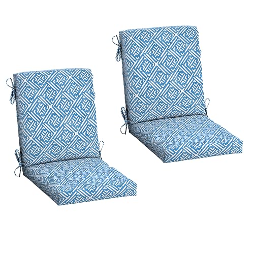 Image of Arden 2-Pack Outdoor Patio Dining Chair Cushion, 20 x 44, Rain-Proof Seat Pad, Fade-Resistant Outdoor Cushion Amalfi Blue Tile