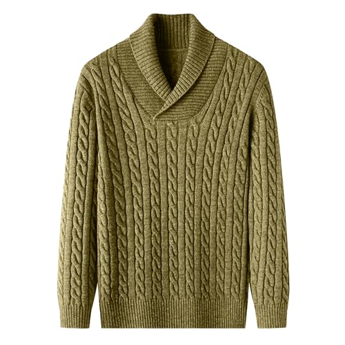Pull col châle homme en tricot texturé torsadé haut de gamme couleur vert L