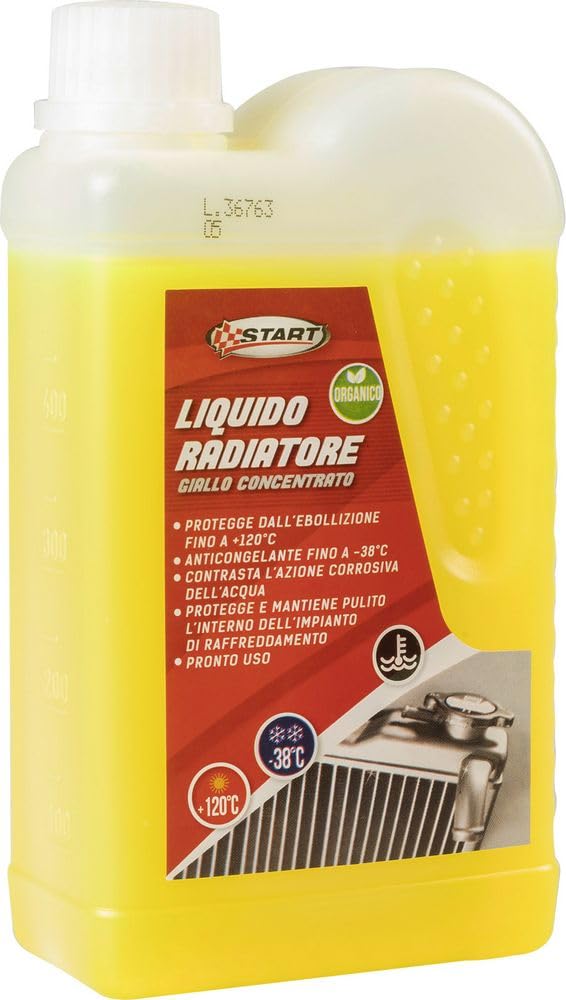 Start - Liquido Radiatore Giallo Anticongelante -38°C 500 ml – Protezione Pronta all’Uso per Impianti di Raffreddamento Auto, Moto, Veicoli Commerciali e Agricoli