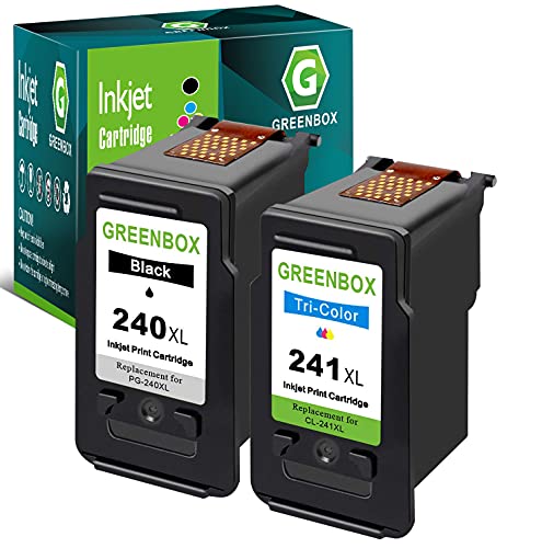 40% Off Discount GREENBOX Remanufactured Ink Cartridge Replacement for Canon PG-240XL 240 XL CL-241XL 241 XL Used in Canon PIXMA MG3620 TS5120 MX472 MX452 MG3220 MG3522 MG3520 MX432 Printer (1 Black 1 Tri-Color)