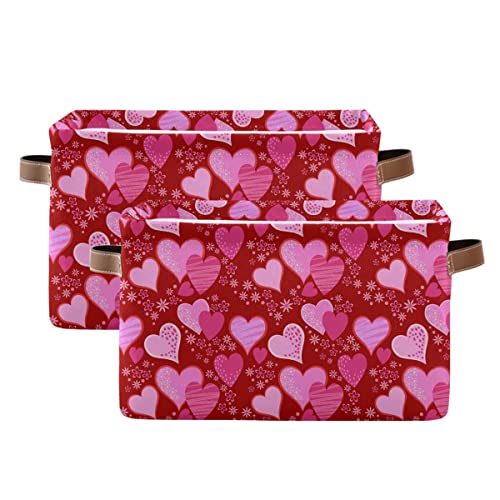 Image of Pink Red Love Heart Storage Basket Fabric Laundry Baskets Happy Valentine's Day Storage Boxes Organizer Bag for Baby Cloth Dog Toy Book Storage Cubes Shelf Closet Bins 16x12x8 Inches