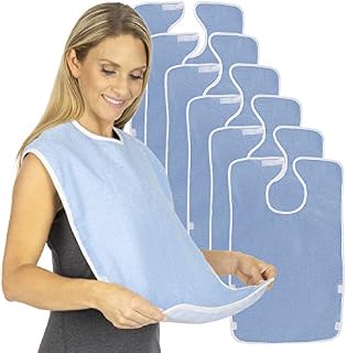 Vive Adult Bibs - Waterproof Apron Set for Men, Women for Eating with Adjustable Strap - Washable Reusable Large Terry Cloth for Elderly, Seniors and Disabled (6)