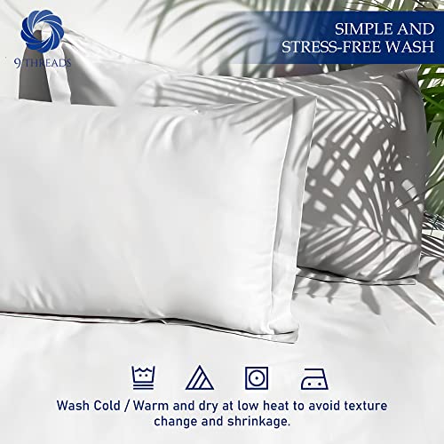 9Threads 400 Thread Count 100% Cotton Sateen Bed Sheets Deep Pocket, Cotton Bedsheets Crisp Cool And Strong Bed Linen (White, King) #TOP4