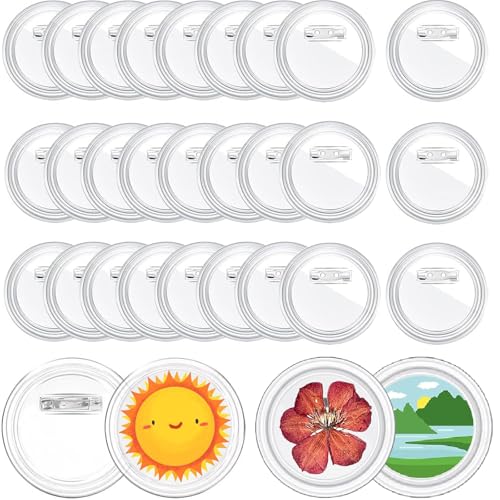 30PCS Buttons Selber Machen ohne Buttonmaschine,BetterJonny 75mm Transparente DIY Ansteckbuttons Set DIY Transparente Buttons mit Sicherheitsnadel Knöpf Anstecknadeln für Kinder Foto Kleidung Schule