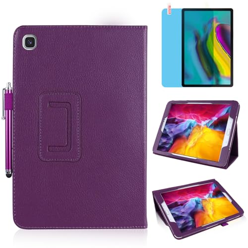 Slim Leather Case for Samsung Galaxy Tab S5e 10.5 Inch 2019 (SM-T720 T725 T727), Multi-Angle Stand Full-Protective Tablet Cover Book Case with Stylus Pen,Screen Film (Purple)