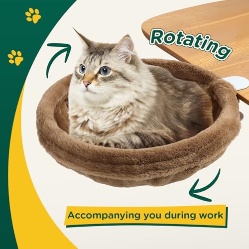 FAHKNS Large Cat Desk Bed-Supports Up to 50lbs, Soft Faux Fur Fabric, Adjustable Steel Frame,Sunken Hammock,Removable Soft Fluffy Cover(Brown) - Image 6