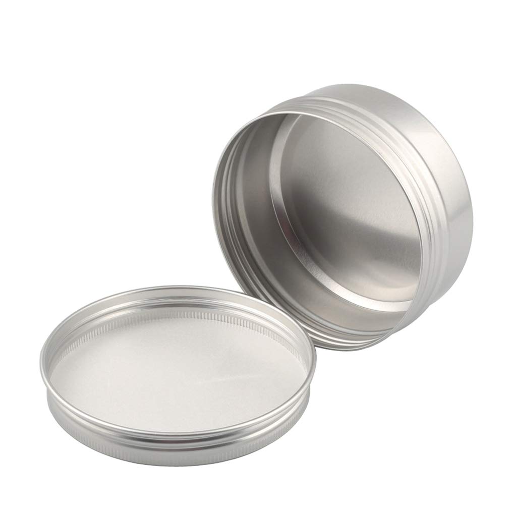 Aluminiumdosen, 150 ml, 100 Stück Schraubdeckelbehälter für Lippenbalsam, DIY-Kerzen, Salbe und Pulver, mit Löffeln und Etiketten im Lieferumfang enthalten