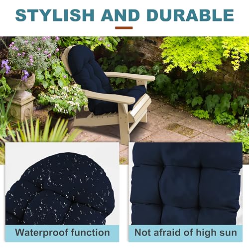 Image of Adirondack Chair Cushion, Rocking Chair Cushion 44x19.4x4 inch, High Back Patio Cushions of Upper and Lower with Ties, Sunscreen and Fade-Resistant (Dark Blue, 1)