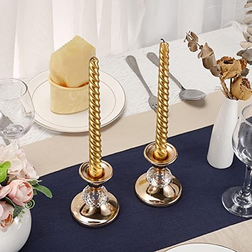 Tolida Taper Candle Holder Set of 2 with Faceted Crystal Decor, Candlestick Holder for Taper Candle, Candle Stand for Valentine's Day Christmas Wedding Church, Gold