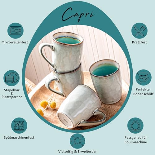 Sänger | Kaffeebecher Set Capri aus Steingut, 4-teiliges Kaffeetassen Set, Modernes und Einzigartiges Design 300 ml | PREMIUM COLLECTION