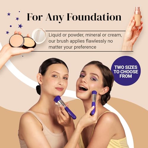 Image of Keshima Large Flat Top Kabuki Foundation Brush - Neon Purple Premium Makeup Brush for Liquid, Cream, and Powder - Buffing, Blending, and Face - 1.6 inch Top Diameter