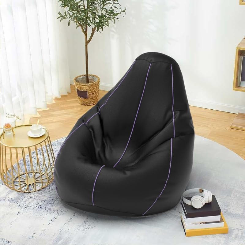 Bean Bag Chair Cover | Size: 2XL | Color: Black Lavender | Without Beans | Premium Leatherette Cover (CMFYPPNG2026)-image-17