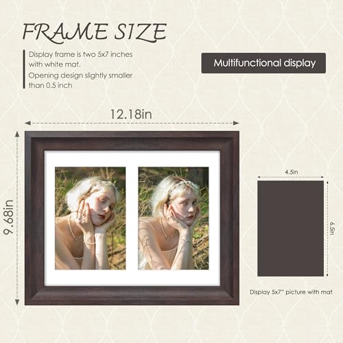 Image of DUENPY 8.5x11 Picture Frame 5x7 Collage Picture Frame Displays Double 5x7 inch Photos or 8.5x11 Certificate (Without Mat) Wall Decor or Tabletop Walnut
