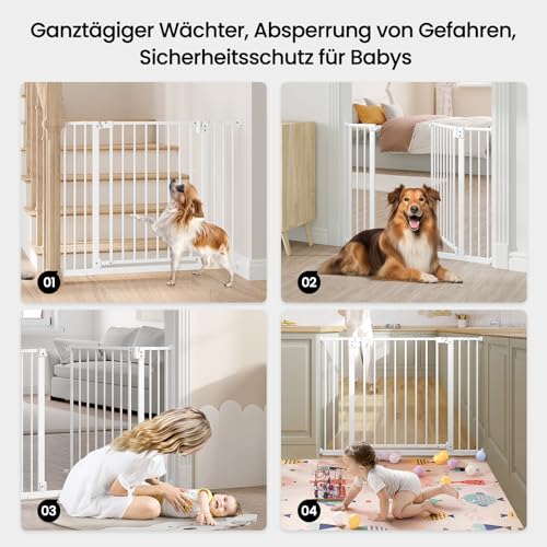 WOLTU Treppenschutzgitter 75–87 cm, Türschutzgitter aus Metall, mit/ohne Bohren, Auto-Close, 90°-Stopp, beidseitig schwenkbar, 2 Riegel, einhändig zu öffnen,Weiß