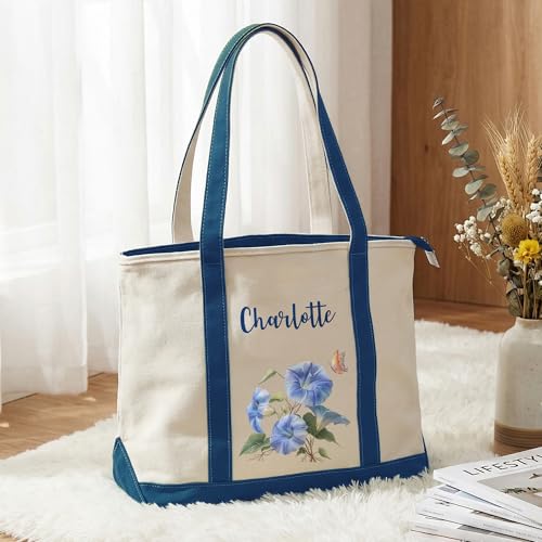 Bolso tote personalizado de lona para mujer: con nombre y flor de nacimiento, ideal para boda, despedida de soltera, regalo para mamá o abuela miniatura 4