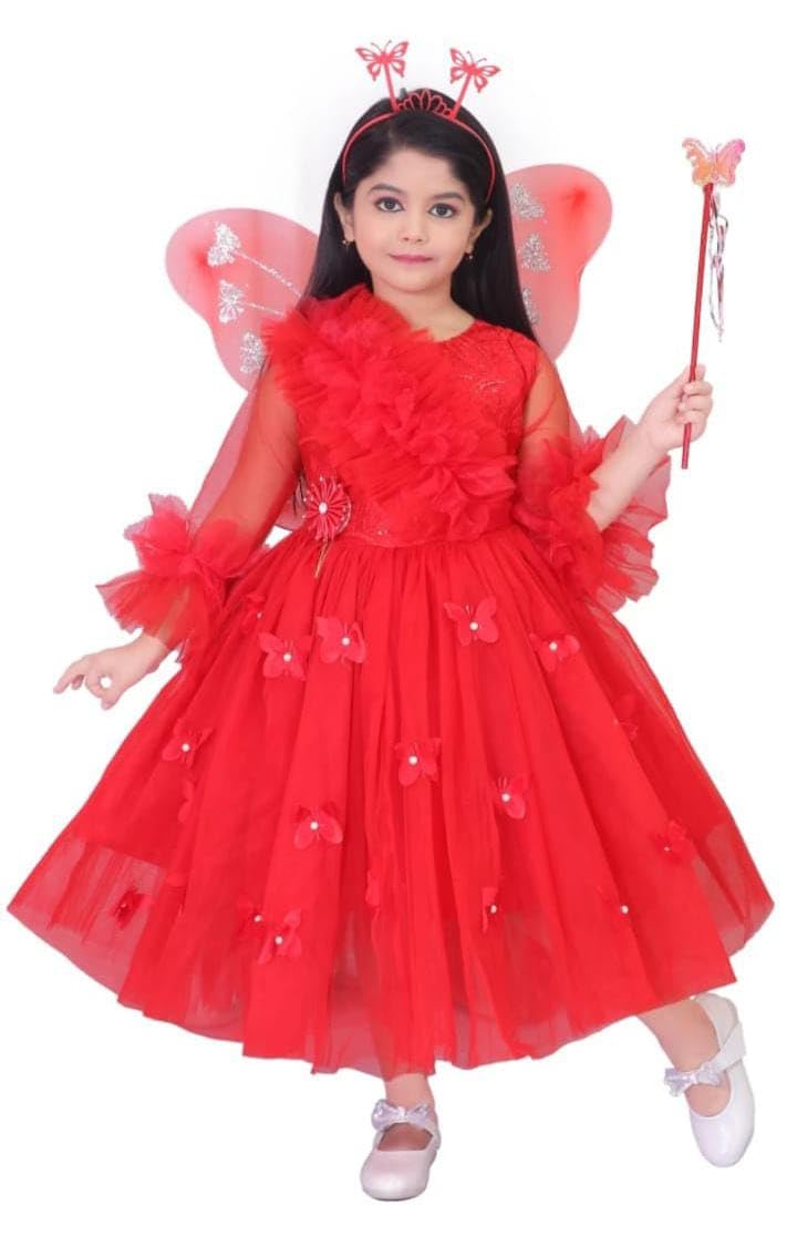 Girls Fairy Costume Dress with Wings and Wand, Embellished with Beads and Sequins (RED, 6-7 Years) (B0DDKYM4HW) Amazon Price History, Amazon Price Tracker