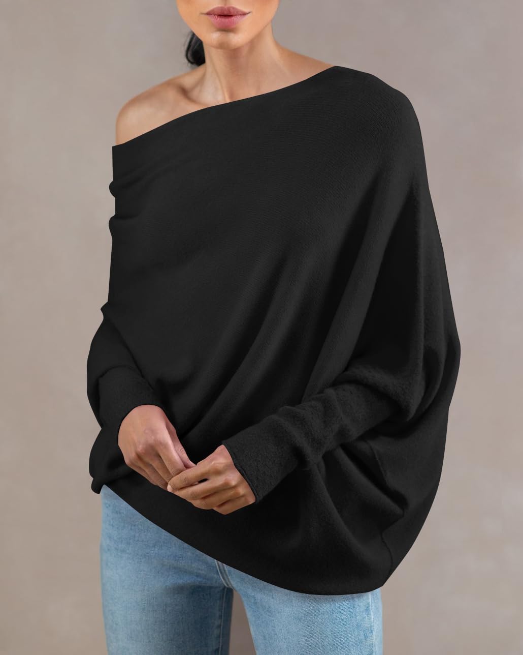 Imily Bela Damen Pullover Rundhalsausschnitt Langarm Strickpullover Ausschnitt Lose Bluse Pulli Sweatshirt Oberteil Tops Shirts