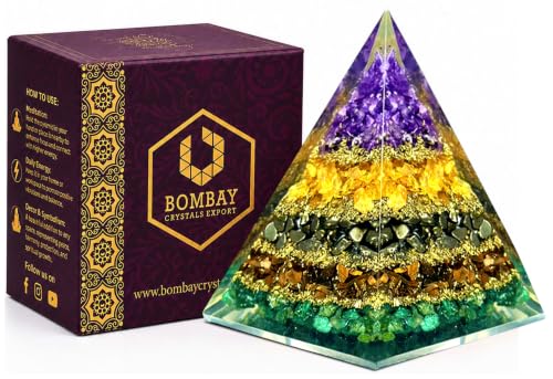 Image of Money Magnet Pyramid with Amethyst, Citrine, Pyrite & Tiger Eye Stones - Crystal Healing Pyramid for Wealth, Abundance, Positive Energy, Reiki, Meditation & Home Decor