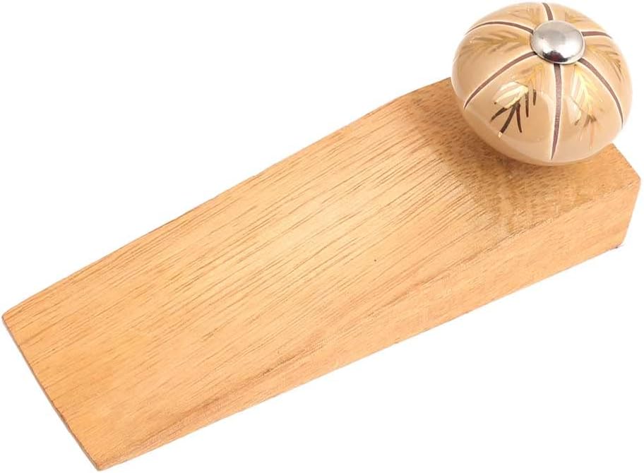 IndianShelf 1 Piece Ceramic, Wood Decorative Door Stoppers for Bottom of Door- Brown, Gold Heavy Duty Non Slip Rubber Base Door Wedges- Sturdy Floor Door Stop for Inside and Outside