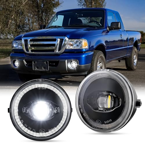 HTZCMOTO LED Front Fog Lights with Halo Ring DRL Compatible with 2006-2014 F150, 2008-2011 Ranger, 2007-2015 Expedition, 4.5