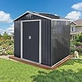 LINKHOO 7x4.3 Ft Outdoor Storage Shed, Heavy-Duty Metal Shed with Windows & Secure Lockable Doors, Ideal Storage Shed for Outdoor, Patio, Garden, and Backyard, Black