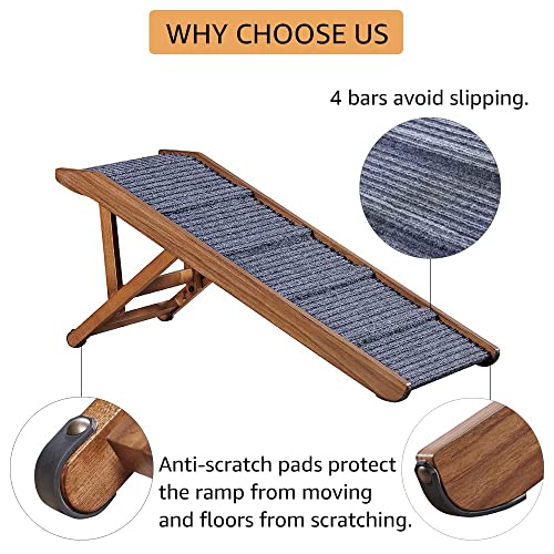 Beenbkks Pet Ramp Small Dogs Cats, Foldable Wooden Dog Ramp Safe Landing Platform And Non-Slip Traction Mat, Adjustable From 13'' To 17'', Old Injured Pet To Reach Couch Sofa High Bed Ev1033 #TOP6