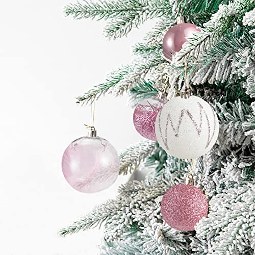 Chichic 2.36” 28Pcs Christmas Ornaments For Christmas Tree Decorations Christmas Ball Ornaments Christmas Tree Ornaments Sets Shatterproof Xmas Balls Bulbs For Christmas Decoration,Pink White #TOP6