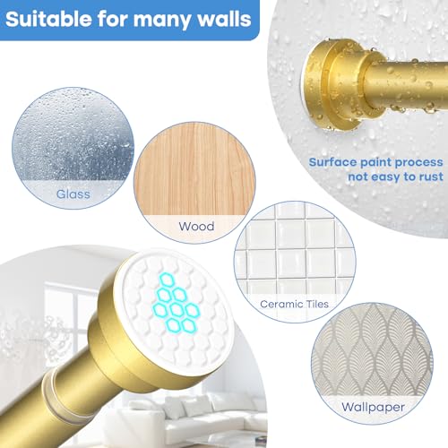 Image of Shower Curtain Rod 45-77 Inch Gold Shower Rod Tension Rod Adjustable Curtain Rod No Drilling Tension Curtain Rod Shower Rods for Bathroom Tension Shower Curtain Rod