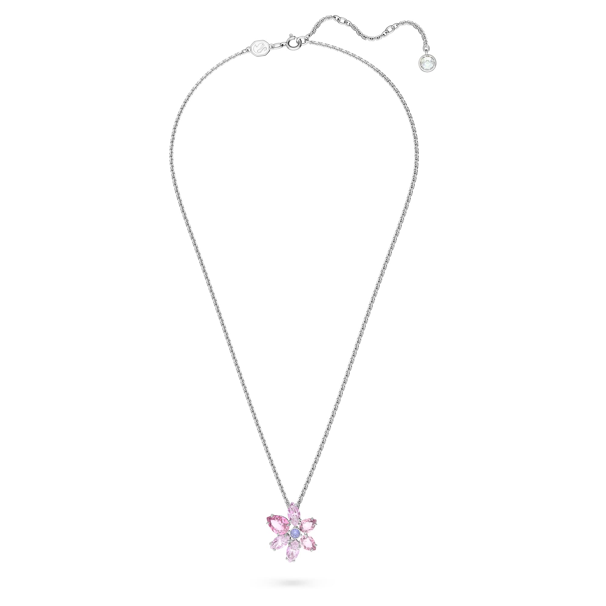 Women's Rhodium Plated Mixed Cuts Flower Pendant, Elegant Gift
