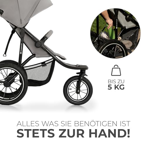 Kinderkraft HELSI 2 Buggy bis 27 kg, Buggy ab geburt, Laufkinderwagen mit große Luftreifen, Liegefunktion, Verstellbarer Elterngriff, Zusammenklappen, Untersitzkorb, Grau