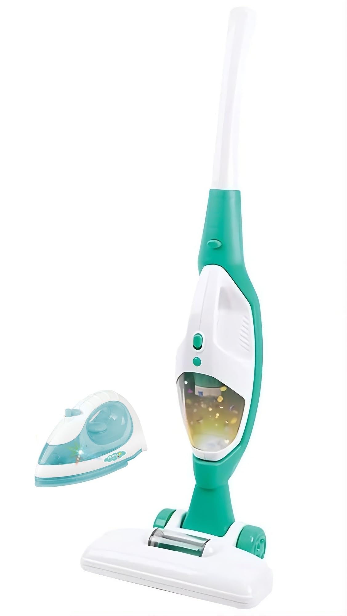 Aspirapolvere Giocattolo Bambini 2 in 1 con Aspirabriciole Estraibile, Effetto Vortice Luminoso, Luci e Suoni, 70 cm, Funziona a Batterie con Ferro da stiro - 3 Anni+ Idea regalo