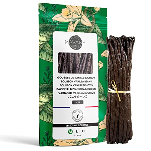 Mavany - 10 Gousses de VANILLE DE MADAGASCAR/BOURBON - Qualité gourmet sélectionnée pour la PÂTISSERIE/CUISINE - Taille 14 à 16 cm 25 grammes environ - Emballage dans un sachet fraîcheur refermable