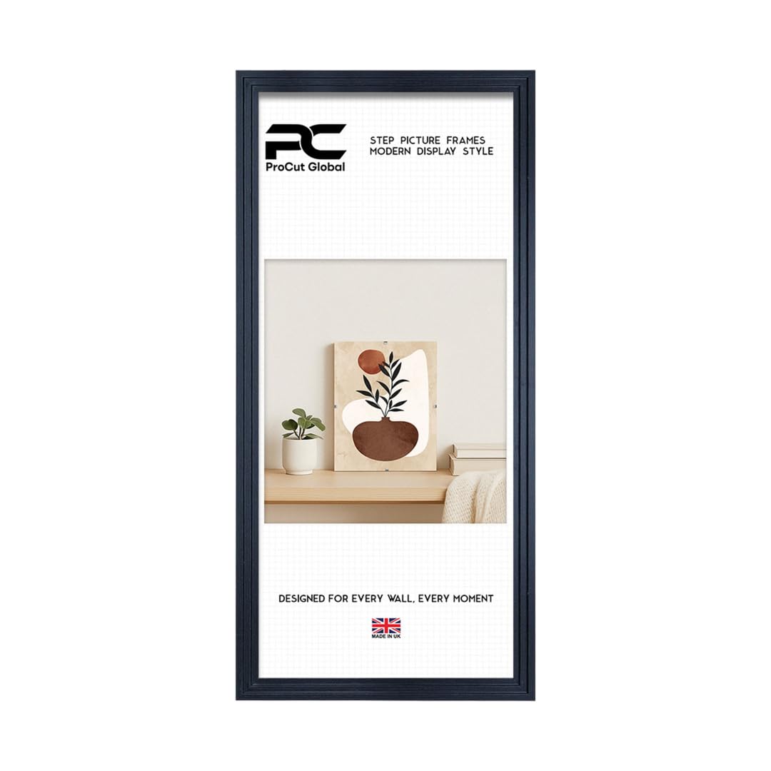 Procut Global 90x30CM Black Picture Frames - Modern Step Wooden Photo Frame with Shatterproof Perspex for Wall or Tabletop - Perfect for Posters, Certificates & Prints - Sizes & Colors Available