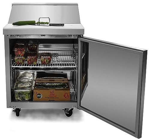 Image of FSE 27.5 Inch Single-Door Refrigerated Commercial Salad /Sandwich Prep Table, 6 Cubic Feet, Stainless Steel, 115 v
