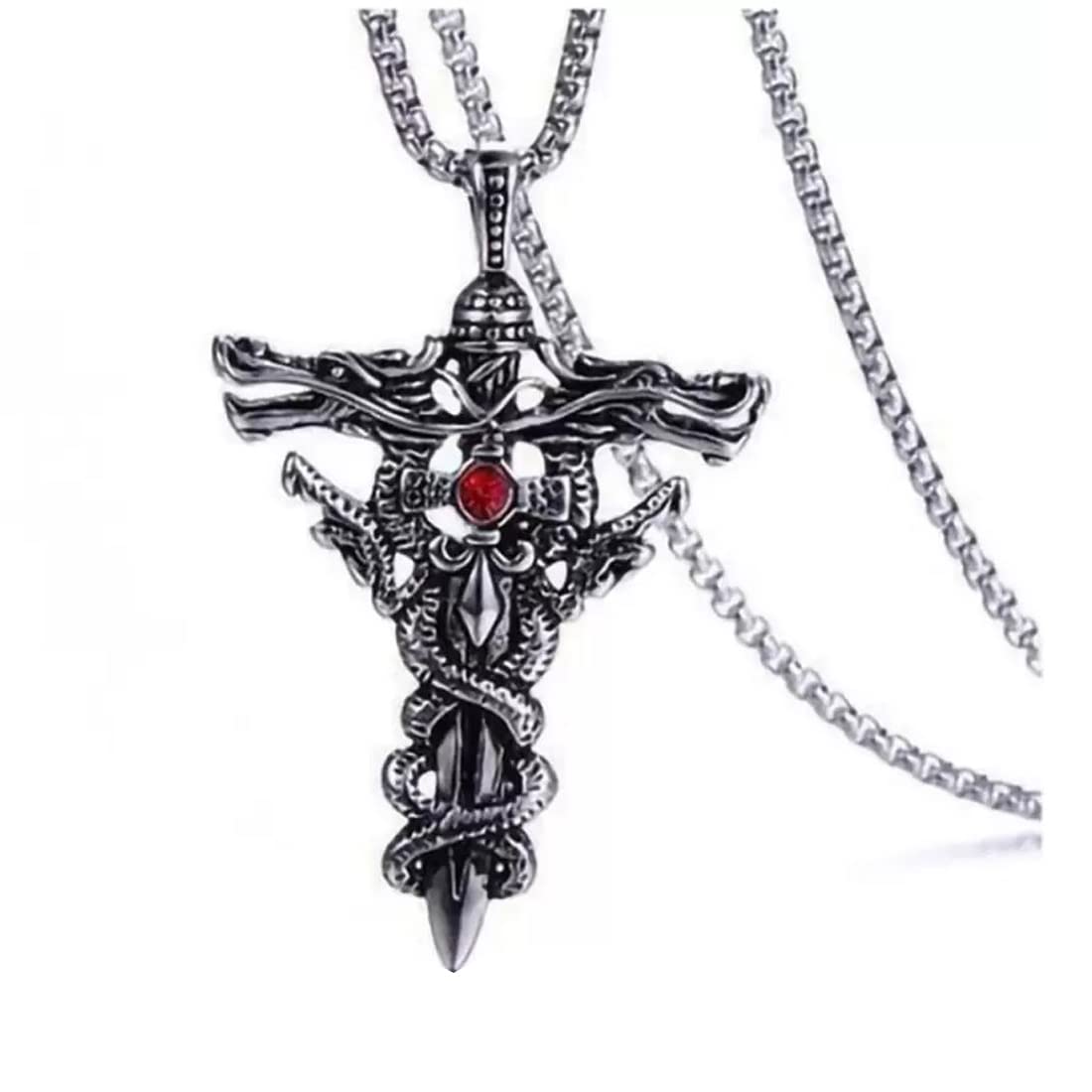 Rock Star Jewellery Fancy Fashion Vintage Sword Dragon Charm Silver Stainless Steel Pendant Necklace Chain-image-37