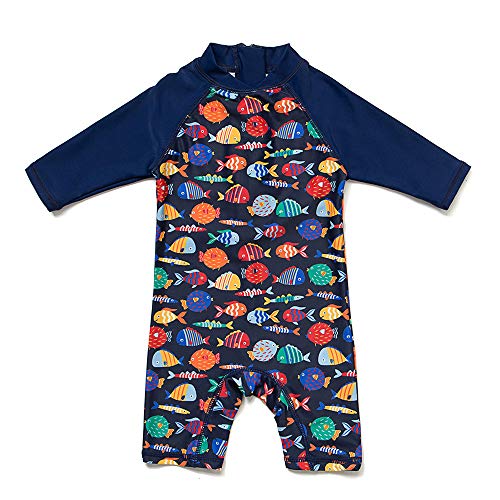 upandfast Baby Boy Swimsuit One-Piece Rash Guard Infant Sun Protection Swimwear (24-36 Months, Colorful Fish)