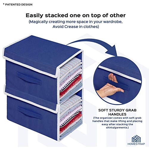 HomeStrap Stackable Shirt Organizer with Cover Lid Non Woven Navy Blue 4PC 3