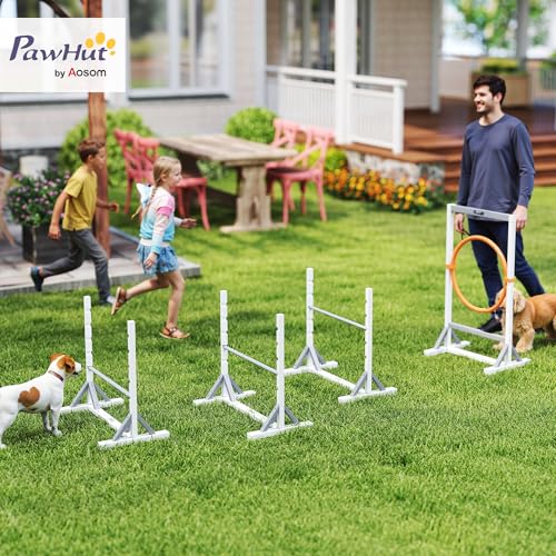 PawHut Agility Set Hunde 4-teiliges Agility-Ausrüstung für Hundetraining Steckhürdenset mit höhenverstellbar Hürden Reifen Trainingszubehör Koordinationstraining Agilityset für Spiele Training