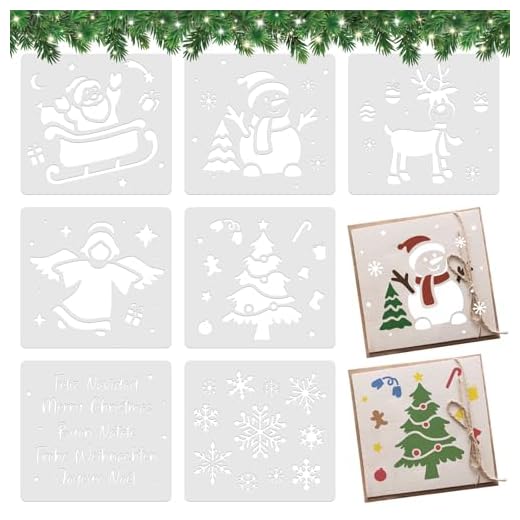 BOOMTOP 7pcs Noël Pochoirs de Dessin Réutilisables Pochoir de Peinture Père Noël Sapin Bonhomme de Neige Renne Pochoir Ange Joyeux Noël Scrapbooking Décoration DIY pour Album Carte Fête Noël