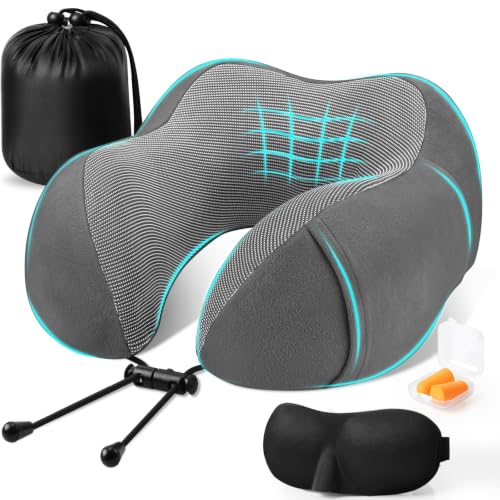 Image of CloudBliss Neck Pillow for Airplanes, Memory Foam Travel Pillow, Grey