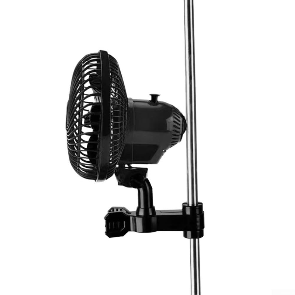Ventilateur à clip oscillant réglable pour tente de culture - Rotation à 90° - Inclinaison à 120° - Montage facile sur poteau pour 1,5 à 2,5 cm - Construction silencieuse en ABS - 33 x 22 cm - Noir