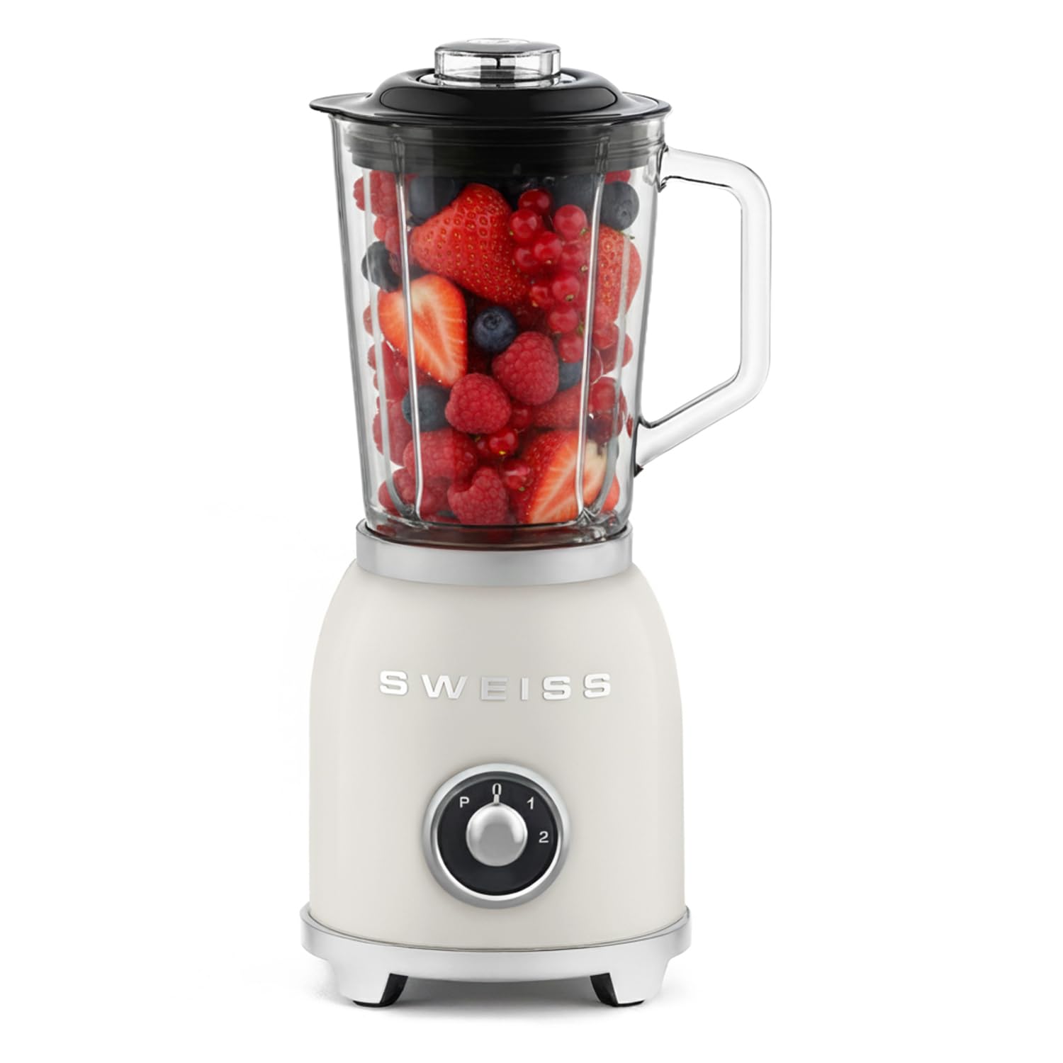 SWEISS Blender Smoothie Vintage MXV8, 2 vitesses et fonction pulse, 6 lames en acier inoxydable, Capacité 1,5L, Bol en verre, Pieds antidérapants, Interrupteur de sécurité, 1000 W, Beige